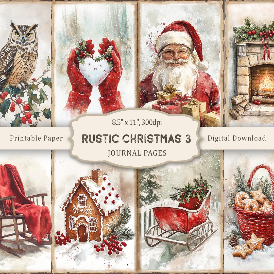 Rustic Christmas #3 Junk Journal Kit: Winter Ephemera, Printable ...