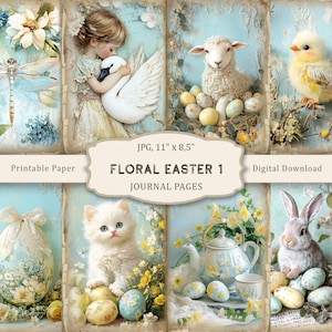 Floral Easter-1 Junk Journal Kit, Spring Printable Pages, Easter Scrapbooking Paper, Spring Flower Collage, Vintage Flower Ephemera