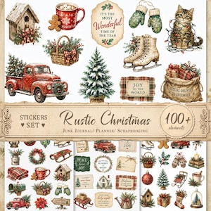 May include: A collection of Christmas-themed stickers featuring a red truck, a birdhouse, a cat with string lights, ice skates, mittens, a gift sack, and a pine tree. The set includes text elements like It's the Most Wonderful Time of the Year.