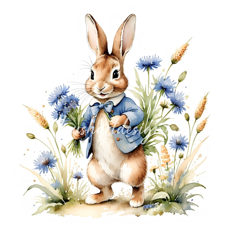 10 Peter Rabbit Clipart, Beatrix Potter Style, Spring Flowers (JPG) - Etsy