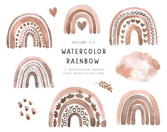 Aquarell Regenbogen Clipart, Regenbogen PNG, Babyparty, Baby Clipart, Kinderzimmer Dekor, Planer Aufkleber, Regenbogen braun, Neutraler Regenbogen, Wandkunst