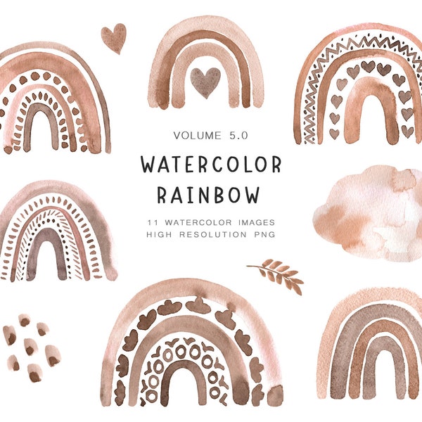 Watercolor rainbow clipart, Rainbow PNG, Baby Shower, Baby Clipart, Nursery Decor, Planner Stickers, Rainbow brown, Neutral rainbow,Wall art