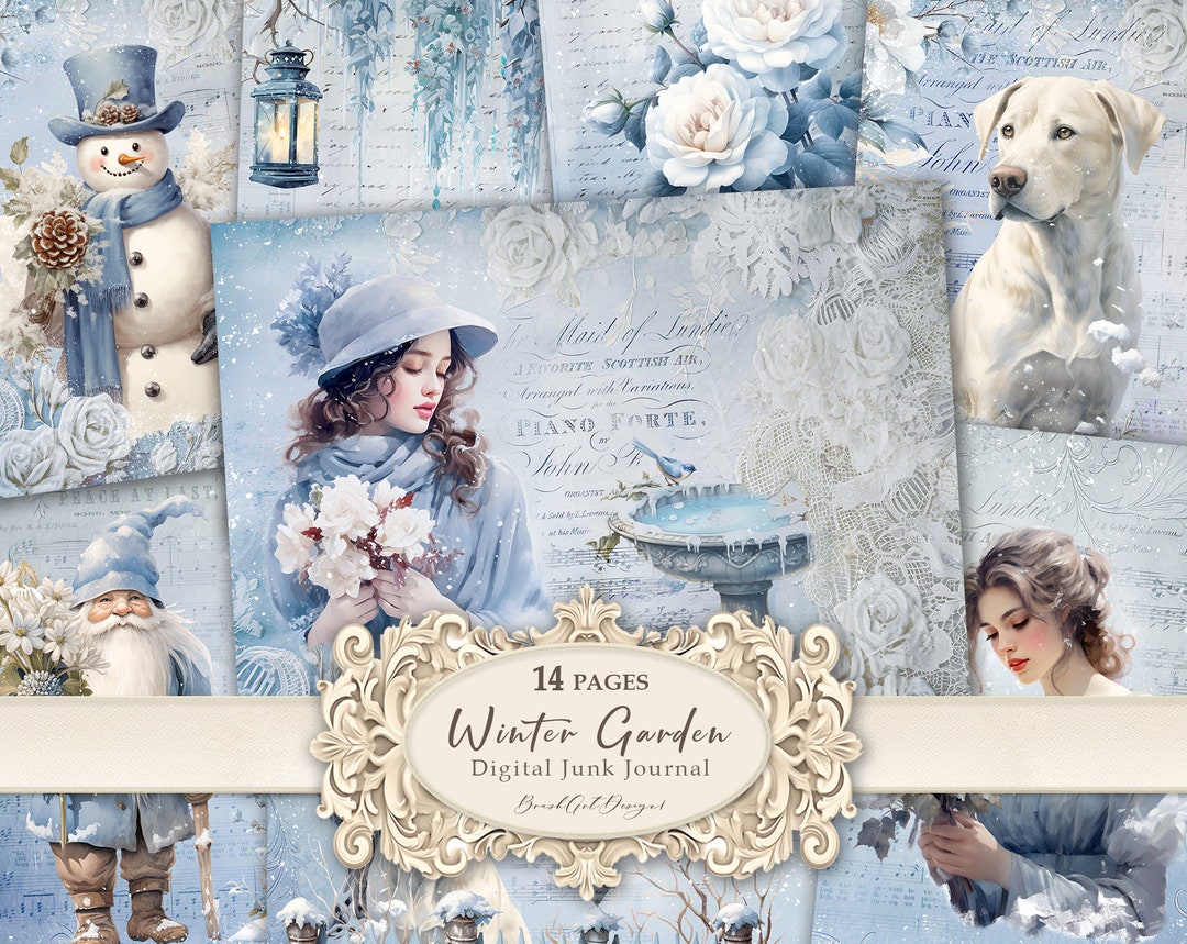 Winter Garden-14 Junk Journal Pages Kit, Junk Journal Pages, Christmas ...