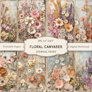 Telas florais - 1 páginas de diário de lixo, páginas para impressão de flores silvestres, papel para scrapbooking floral, folha de colagem de flores, itens vintage digitais
