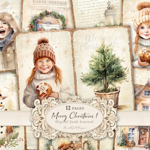 Christmas Junk Journal kit, Junk Journal Pages, Vintage Christmas Page, Santa Claus scenes, Christmas Printable Paper, Journal Collage sheet