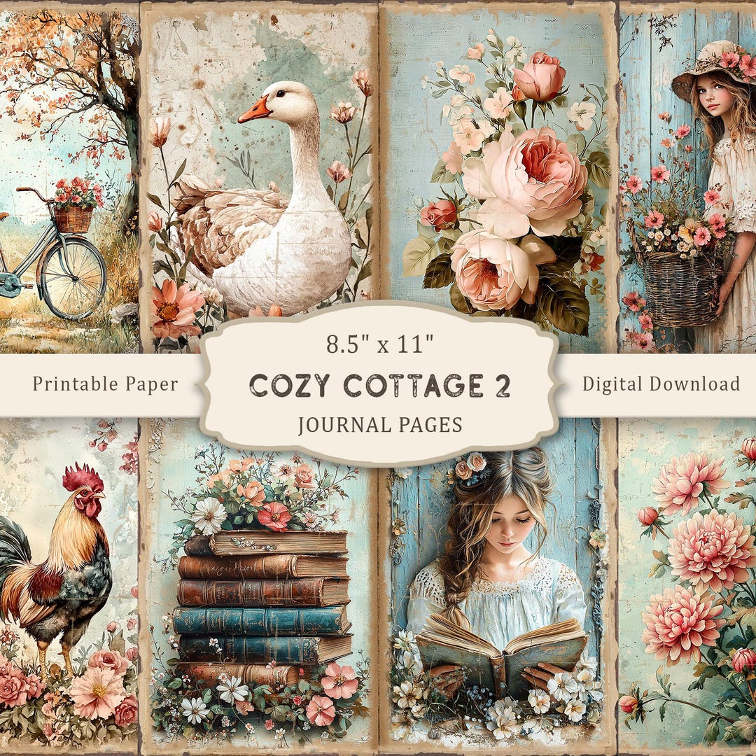 Cozy Cottage #2 Junk Journal Pages: Shabby Chic Ephemera, Digital ...
