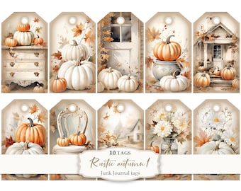 Tags Rustic Autumn-1, Fall  Gift Tags, Holiday Labels, Journal Supplies, Pumpkins Ephemera, Digital Download