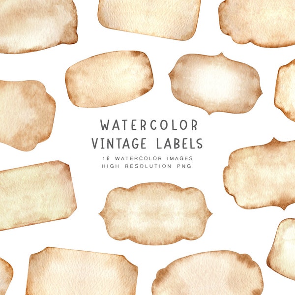 Vintage Watercolor Labels, Old Labels Watercolor Clipart, Vintage Style Labels, Old Png Labels, Print Labels, Decor Labels