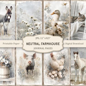 Neutral Farmhouse-1 Junk Journal Kit, Watercolor Farm Printable Pages, Farmhouse Scrapbooking Paper, Collage Sheets, Farmhouse Ephemera
