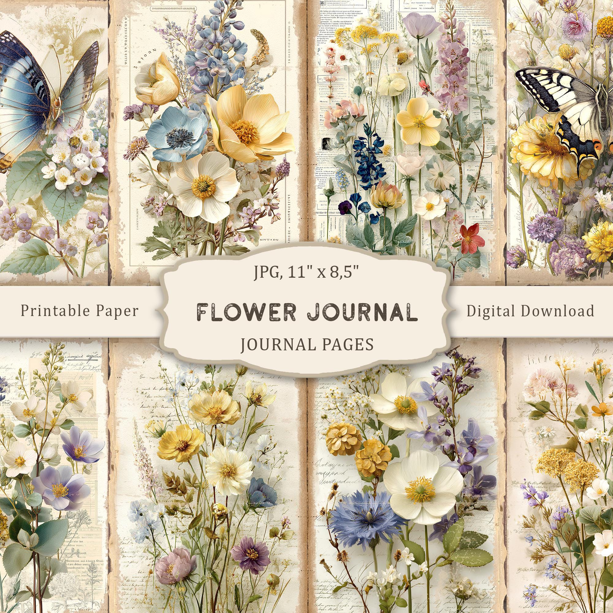 junkjournal【fleur】 Flower Junk Journal, Floral Pages Printable, Botanical Flowers