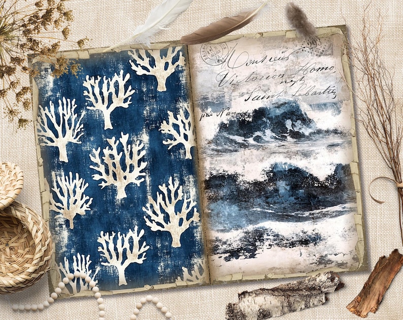 Blue Ocean Junk Journal Kit: Nautical Scrapbook Paper (digital Download ...