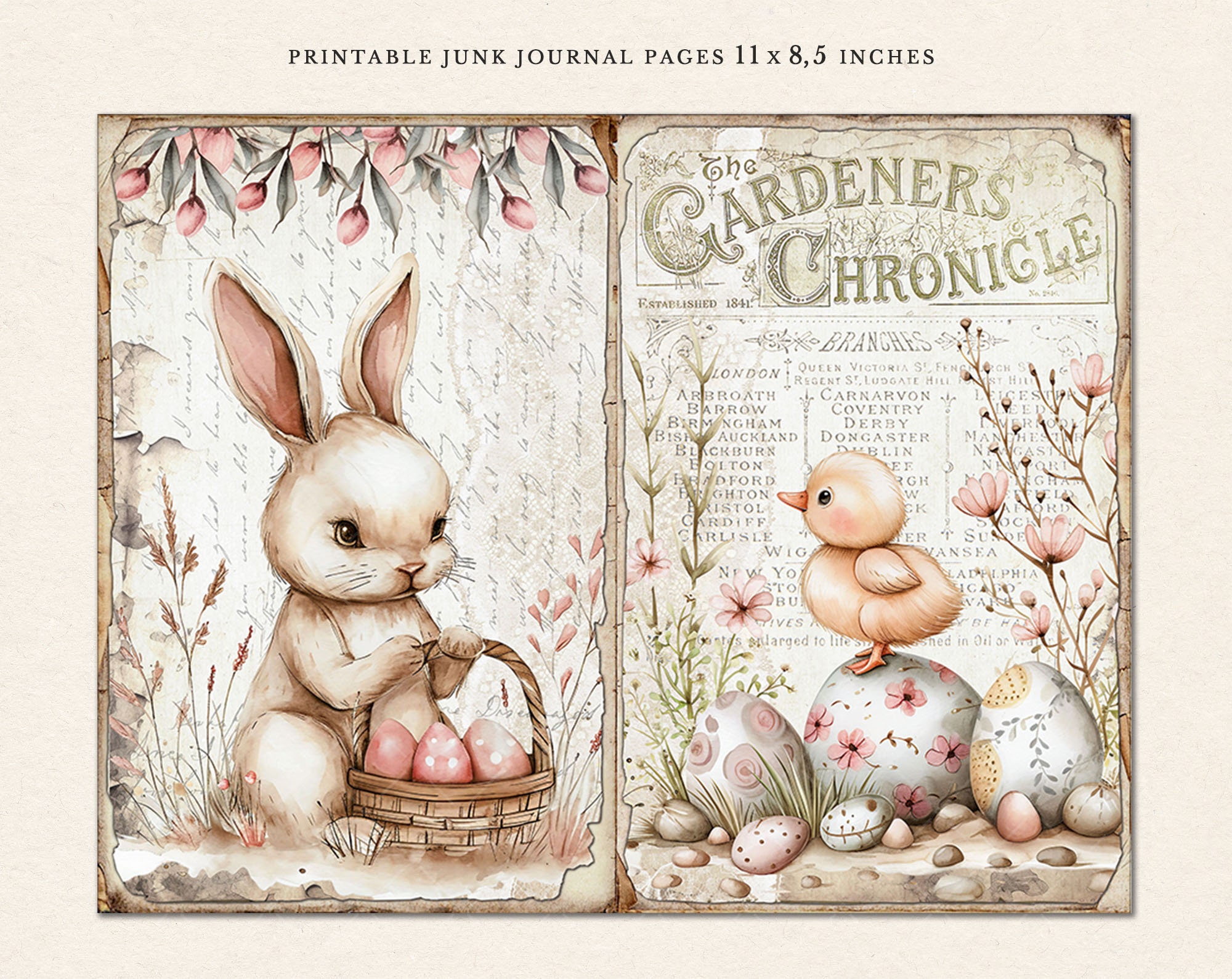 Rustic Easter- 14 Junk Journal Pages Kit, Spring Junk Journal, Vintage ...