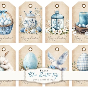 Étiquettes bleues de faveur de Pâques, étiquettes-cadeaux de Pâques, étiquettes imprimables de vacances, étiquettes de vacances, téléchargement numérique, fournitures de journal, éphémères de Pâques