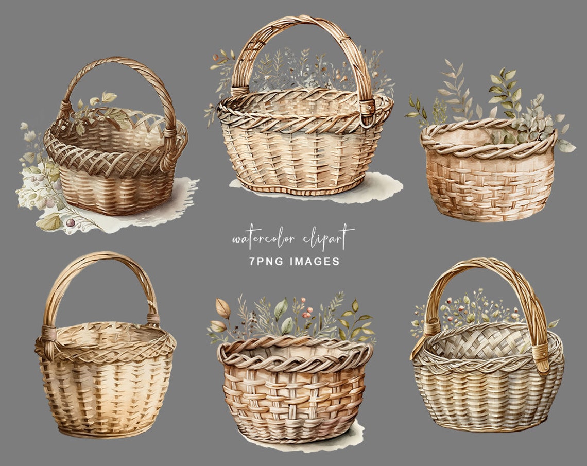 Watercolor Wicker Basket Clipart Set Picnic Basket Digital Download watercolor-wicker-basket-clipart-set-picnic-basket-digital-download