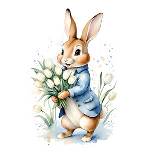 12 imágenes prediseñadas de Peter Rabbit, estilo Beatrix Potter, conejo de primavera (descarga digital) imagen 2