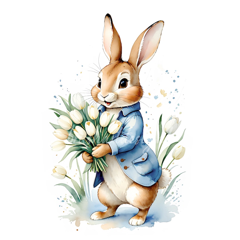 12 imágenes prediseñadas de Peter Rabbit, estilo Beatrix Potter, conejo de primavera (descarga digital) imagen 2