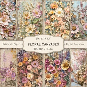 Toiles florales-2 pages de journal indésirable, pages imprimables de fleurs sauvages, papier floral de scrapbooking, feuille de collage de fleurs, éphémères vintage numériques