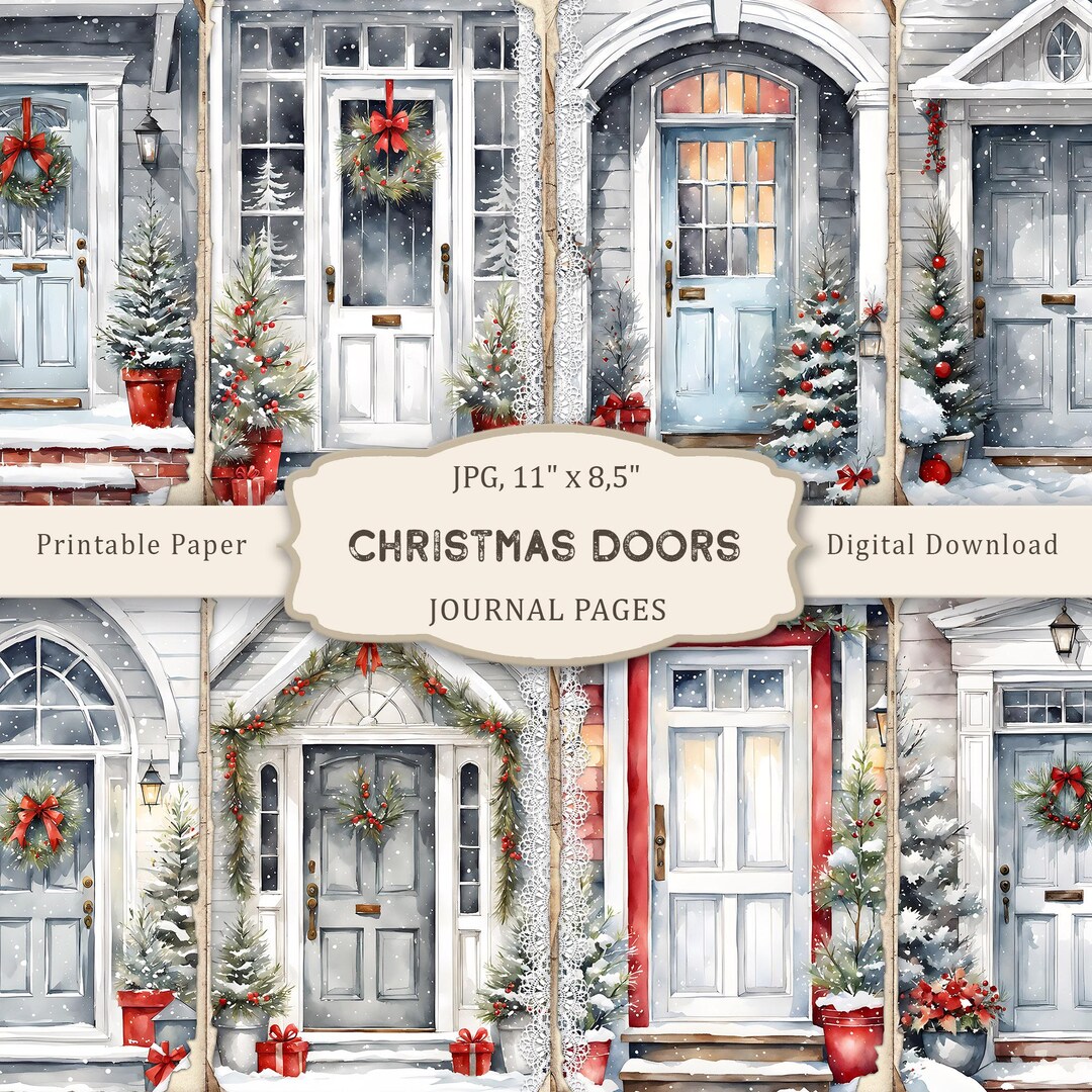 Christmas Doors Junk Journal Pages, Winter Scrapbook Paper (digital ...