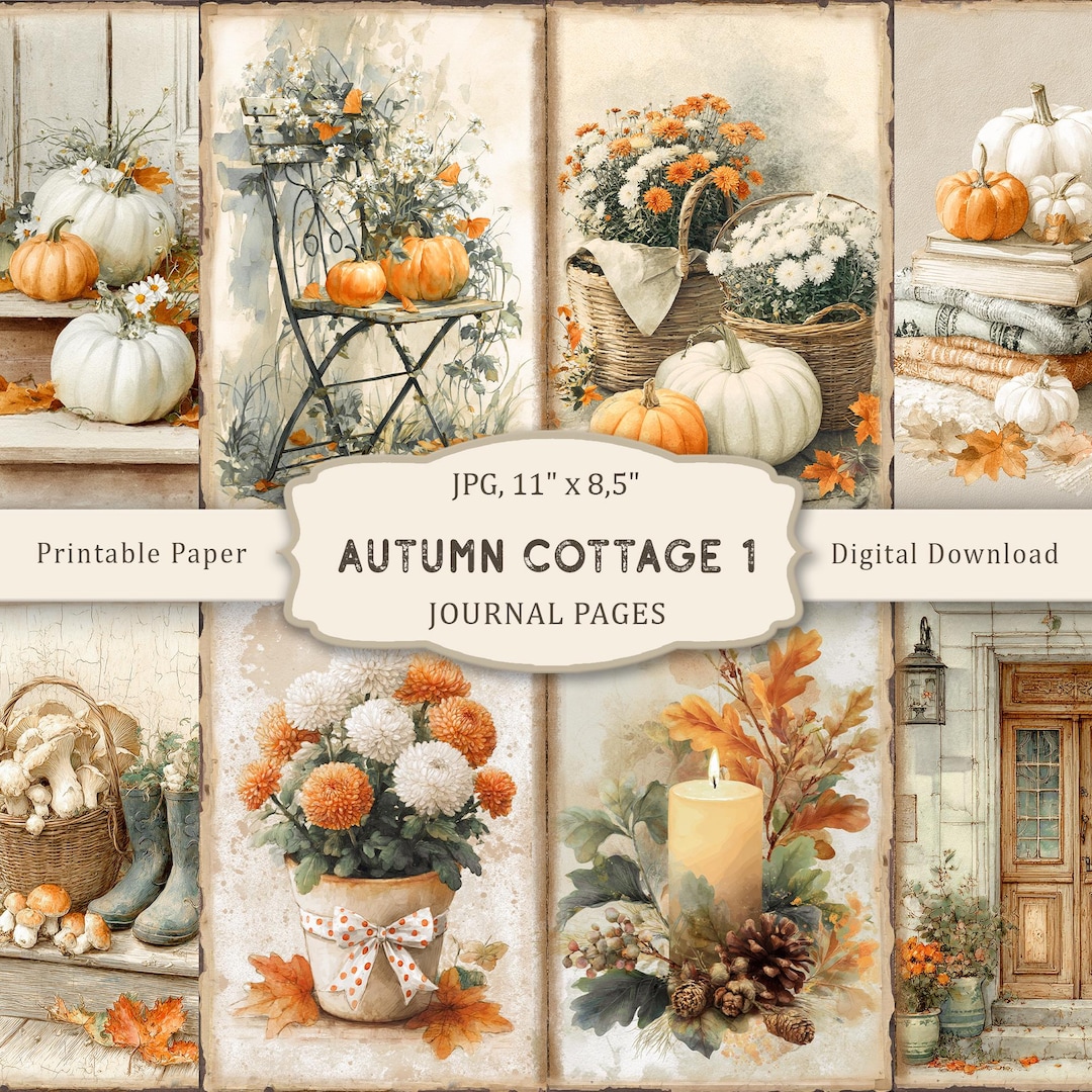 Autumn Cottage-1 Junk Journal Pages, Fall Scrapbooking Paper, Vintage ...