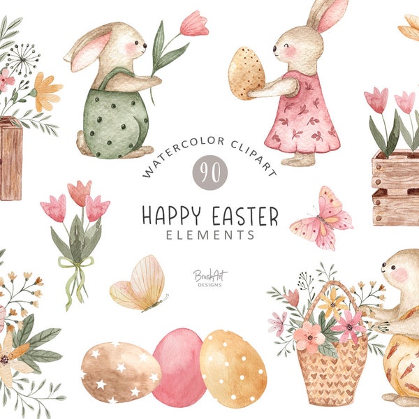 Easter clipart with rabbits, Cute rabbit clipart, Png rabbits, Easter card, Easter eggs, Baby clipart, Planner stickers, Baby Scrapbooking