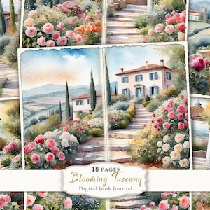 Blooming Tuscany Junk Journal Kit, Vintage Floral Garden Journal pages, Roses Printable Pages, Floral Scrapbooking Paper, Digital Download