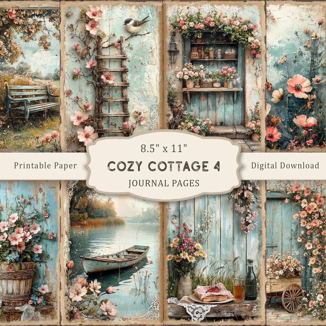 Cozy Cottage #4 Junk Journal Pages: Shabby Chic Ephemera, Digital ...