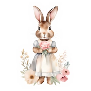 14 lindos conejitos en formato JPG, imágenes prediseñadas de una conejita, animales del bosque, fabricación de tarjetas, manualidades con papel digital, imágenes en acuarela, descargas para impresión digital