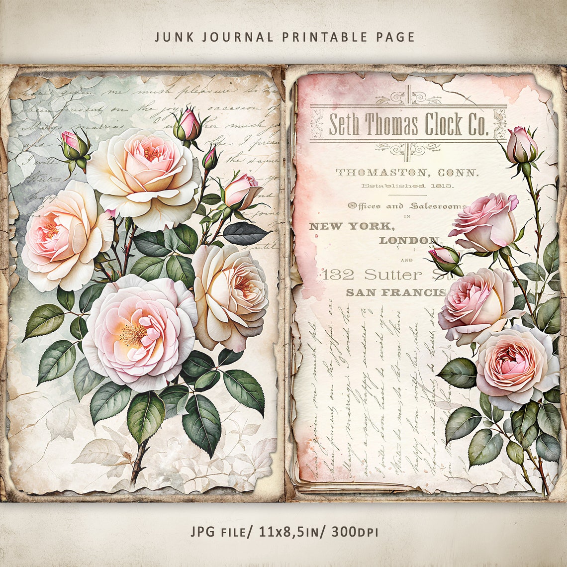 Shabby Chic Roses-3 Junk Journal Kit, Floral Shabby Chic Roses Pages ...