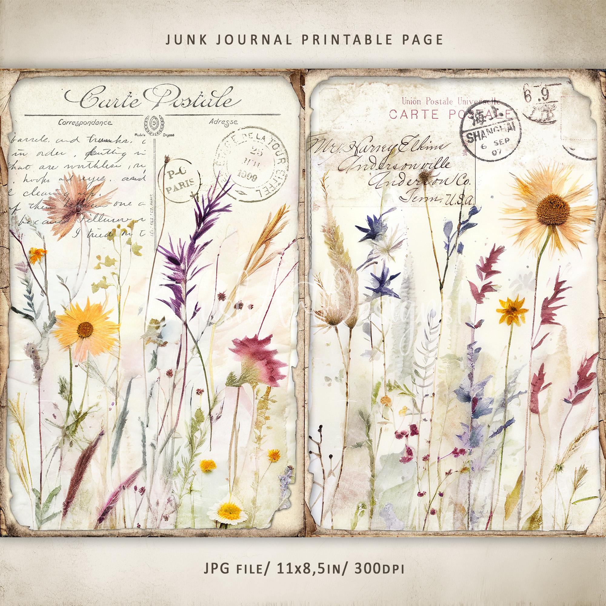 Watercolor Wildflowers Junk Journal Pages, Summer Flowers Paper ...