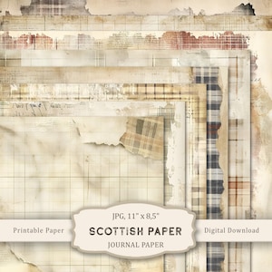 Vintage Schots papier, neutrale afdrukbare pagina's, logboekpapier, shabby chic logboekpapier, neutraal scrapbookpapier, digitale download