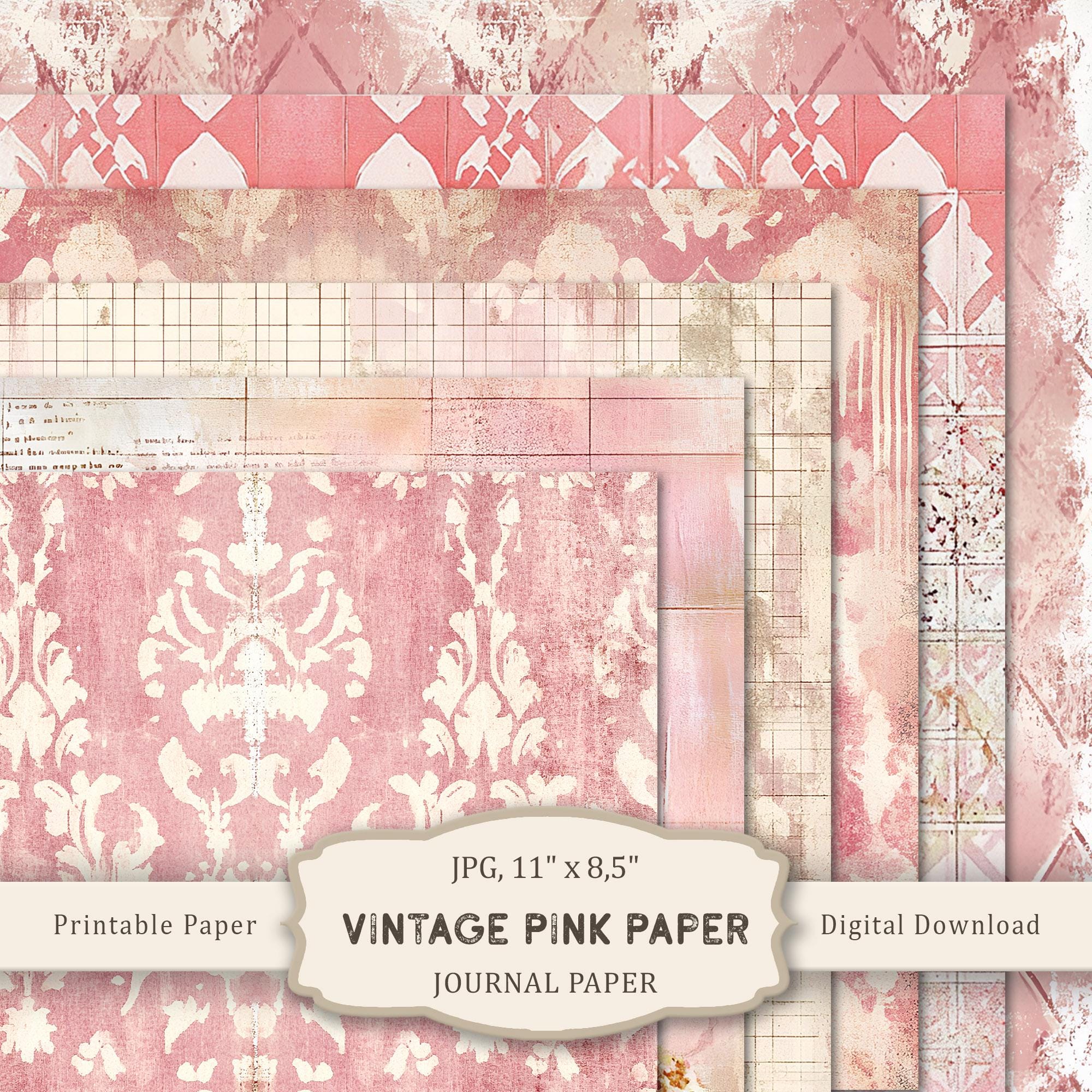 Vintage Pink Paper Printable Set, Pink Notebook Papers, Shabby Chic Scrapbooking Paper, Vintage Pink Craft Paper, Digital Download