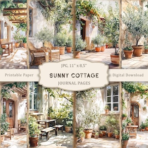 Kit de journal indésirable Sunny Cottage-1, pages imprimables de maison de campagne, collage de terrasses d'été, papier de scrapbooking maisons, éphémères vintage