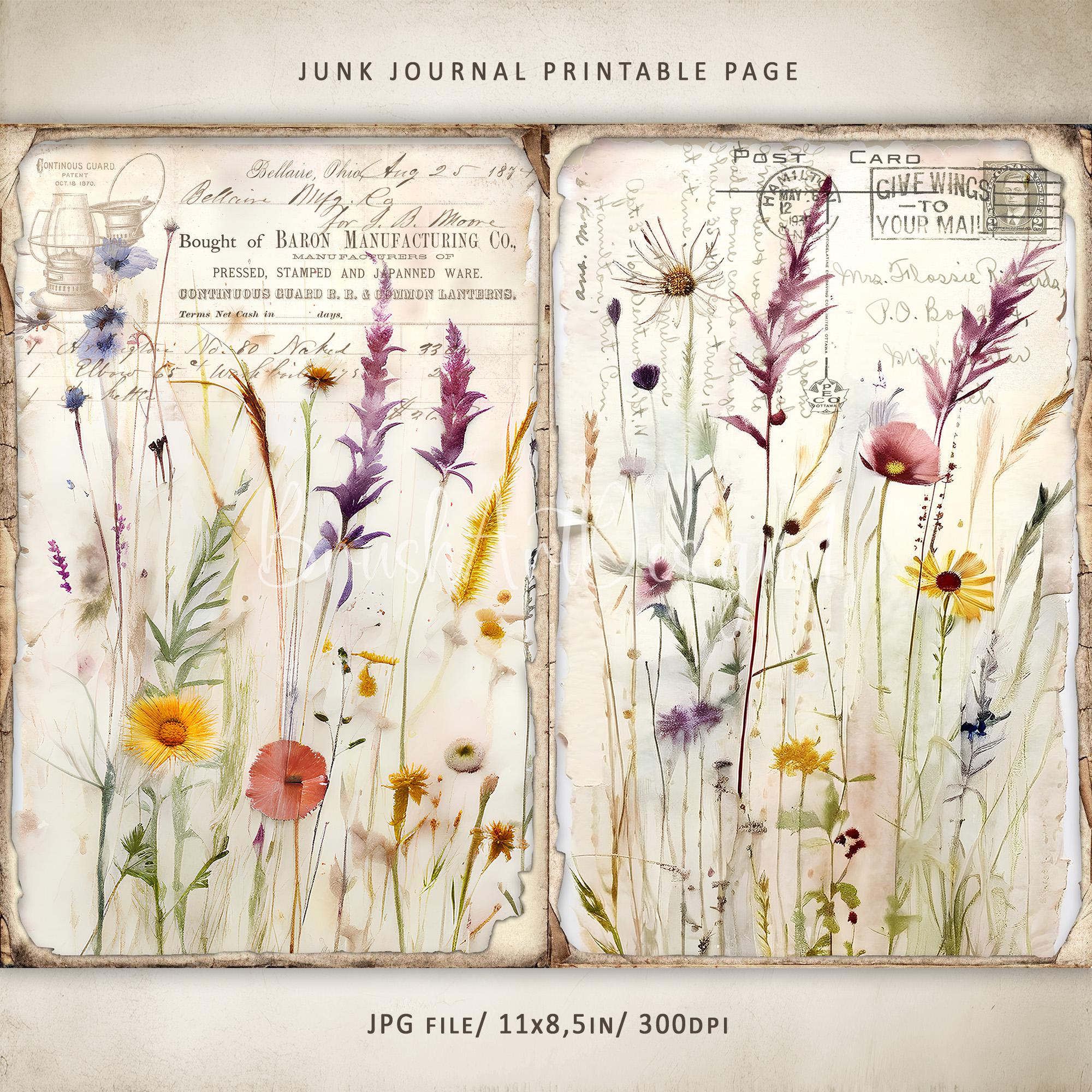 Watercolor Wildflowers Junk Journal Pages, Summer Flowers Paper ...