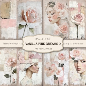 Vanilla Pink-2 Flower Junk Journal, Shabby Chic pages, Roses printable pages, Floral Ephemera, Basic junk journal, Scrapbook pink paper