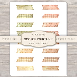 Vintage Scotch Printable, Sticky tape Printable, Collage Tape, Journaling Tape, Journal Scotch, Vintage Ephemera, Digital Download