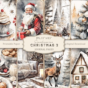 Scandinavische kerst-2 ongewenste dagboekpagina's, rustieke kerstafdrukbare pagina's, gezellig winter plakboek, afdrukbare collage, winterse ephemera
