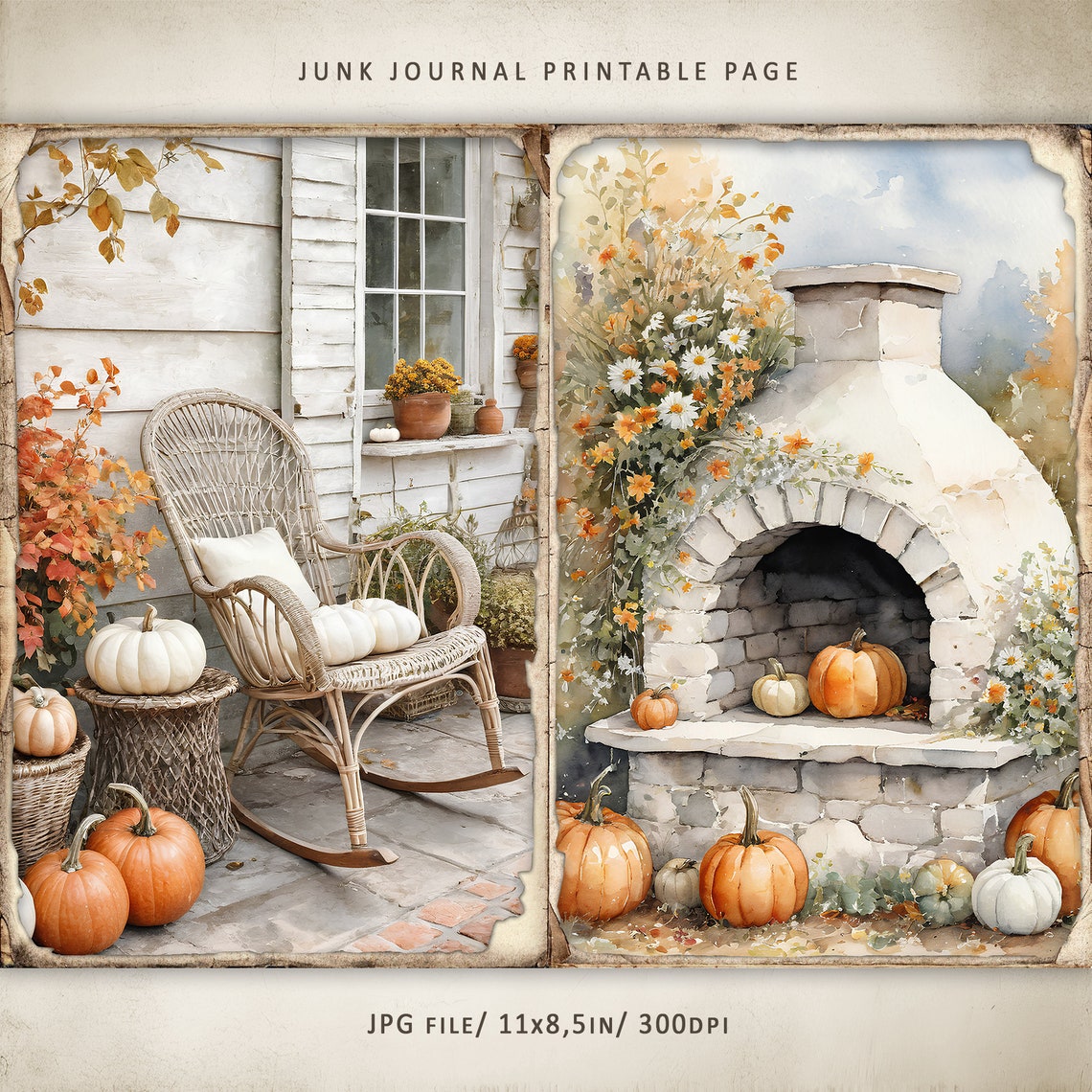 Autumn Junk Journal Kit, Watercolor Autumn Printable Pages, Autumn ...