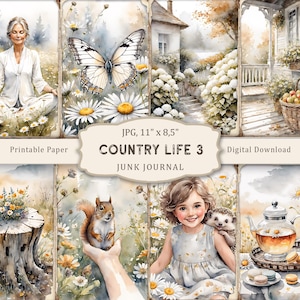 Country Life-3 Junk Journal Kit, Vintage Summer Cottage Printable Pages, Cottagecore Scrapbooking Paper,Collage Sheet,Country house Ephemera