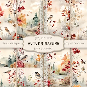 Kit de journal indésirable nature automne, pages automne vintage imprimables, papier de scrapbooking automne, feuille de collage oiseaux automne, éphémères vintage