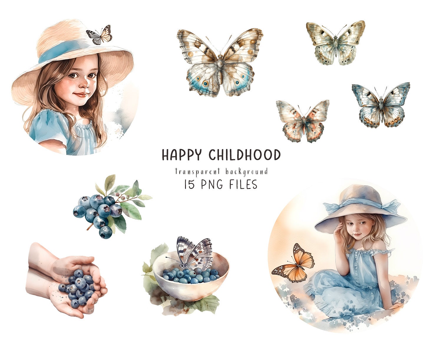 Girl With Butterflies 15PNG Blueberry Clipart Butterflies Etsy