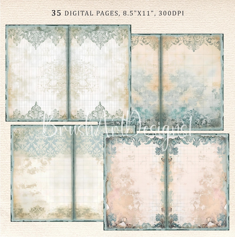 Vintage Blue Scrapbook Paper, Shabby Chic Journal, Basic Blue Pages ...
