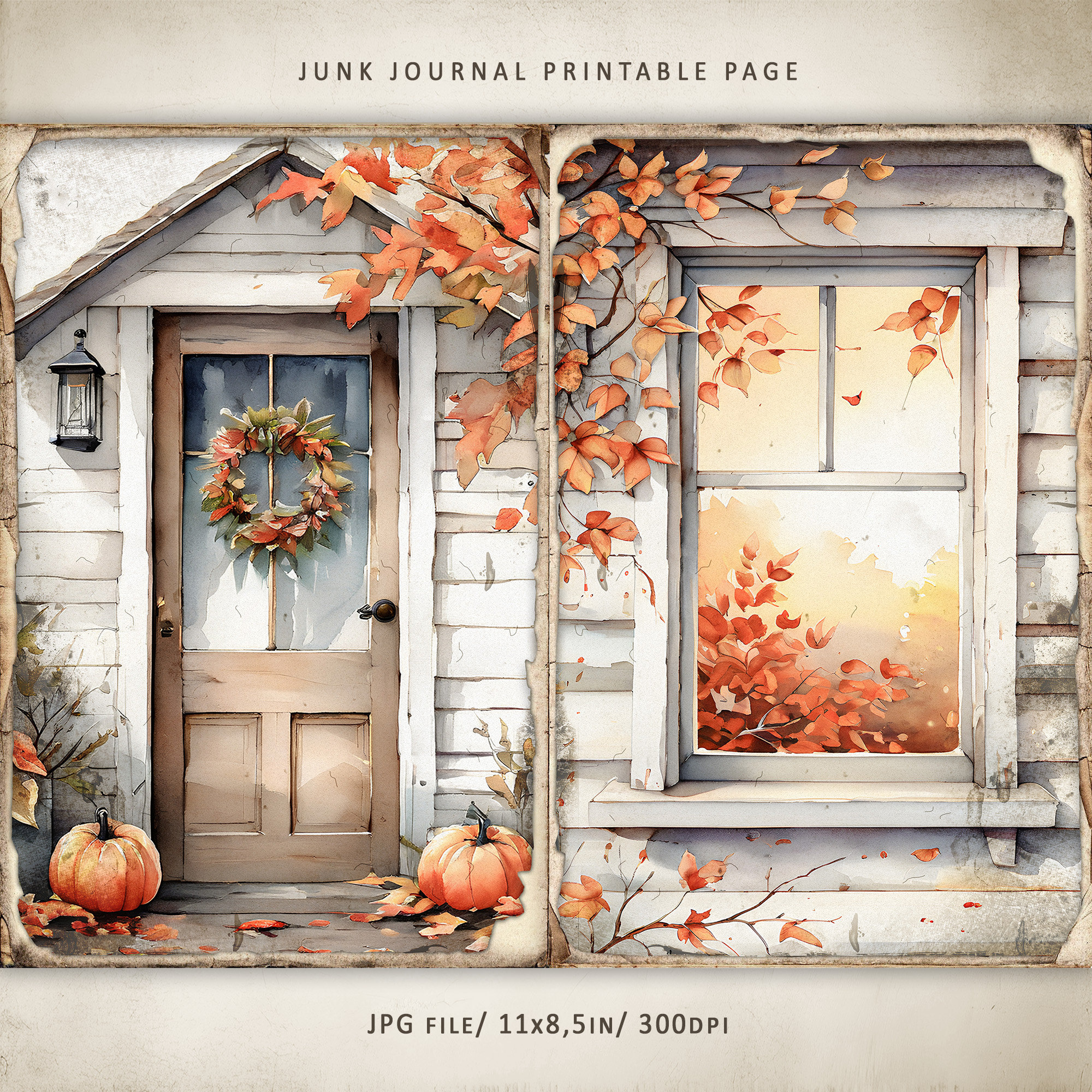Autumn Country Houses-1 Junk Journal Kit, Watercolor Fall Home ...
