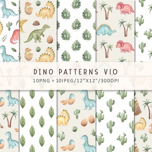 Aquarell Muster mit Dinosauriern, Dinosaurier Muster, Stoffmuster, Babyparty, Nahtlose Muster, Digitales Papier, Dinosaurier Muster