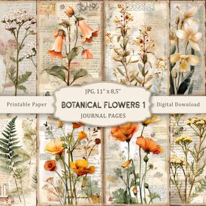 Botanical Flowers-1 Junk Journal Pages, Flowers Memories Printable Pages, Scrapbooking Paper, Flowers Collage, Vintage Ephemera, Digital