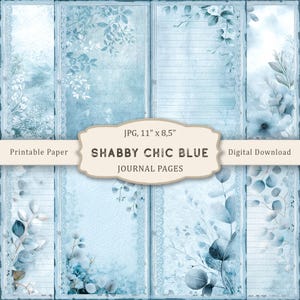 Diario di base Shabby Chic Blue, pagine con fiori botanici, carta per scrapbooking floreale, effimeri floreali, diario di base fai da te, download digitale