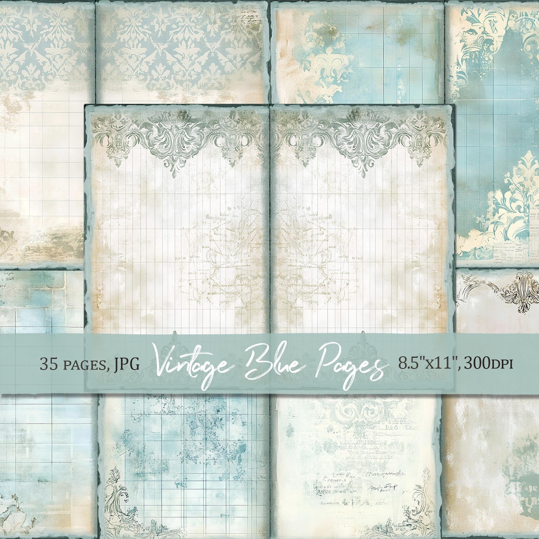 Vintage Blue Scrapbook Paper, Shabby Chic Journal, Basic Blue Pages ...
