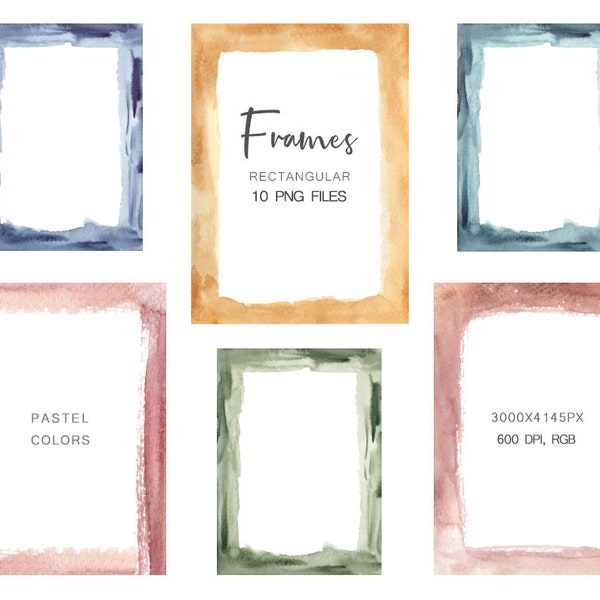 Watercolor Clipart Frames, Color Pastel Frames, Photo Frames, Birthday Frames, Gift Frames, Frames for social networks, PNG Frames, Digital