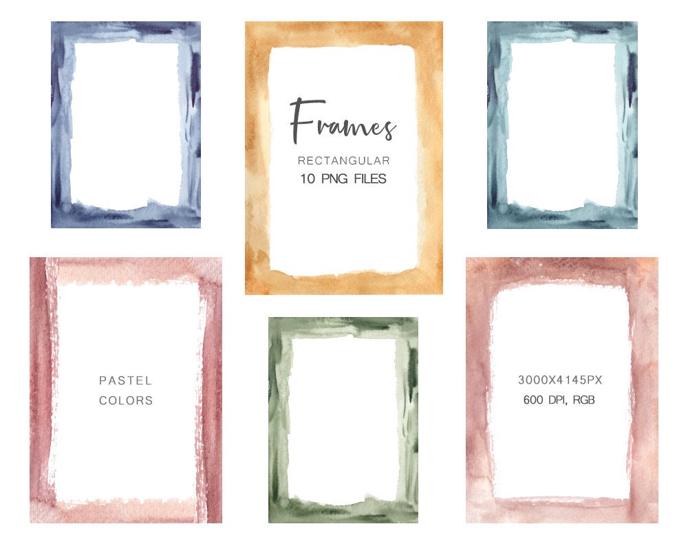 Watercolor Clipart Frames Color Pastel Frames Photo Frames Etsy
