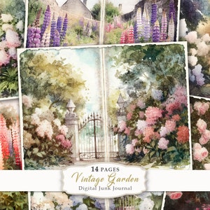 Vintage Garten Junk Journal Kit, Floral Junk Journal Seite, Vintage Garten druckbare Seiten, Floral Scrapbooking Papier, digitaler Download