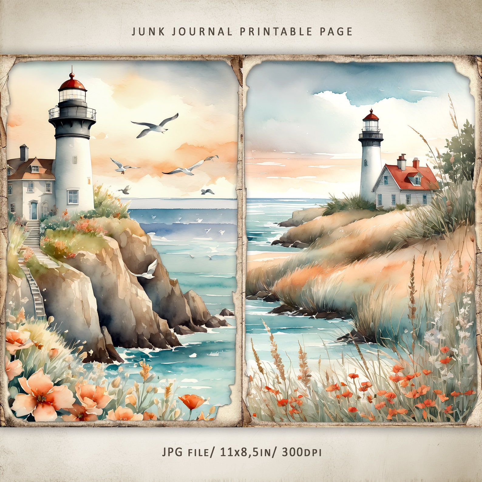 Whisper Lighthouse-1 Junk Journal Kit, Watercolor Lighthouse Printable ...
